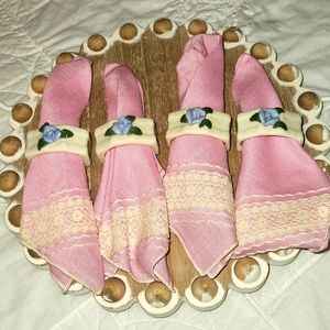 Set of four Vintage Porcelain Cottage Rose napkin rings